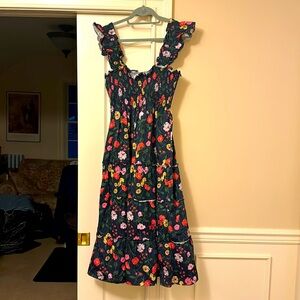 The Ellie Nap Dress - Navy Peony Bouquet Cotton Sateen